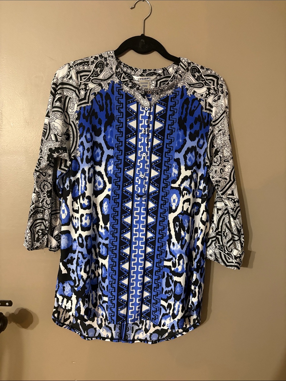 Peter Nygard Blue Black White Mixed-Print Tunic